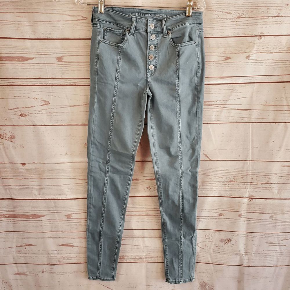 American Eagle Next Level Stretch Hi Rise Jegging Button Fly Jeans Size 6 Long